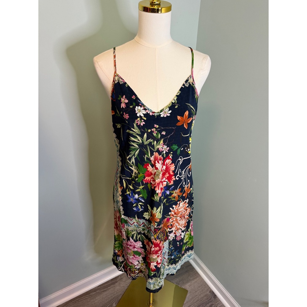 Johnny Was Silk Floral Slip Dress Navy Blue Boho Midi MS9721M Size‎ Medium - Picture 3 of 7